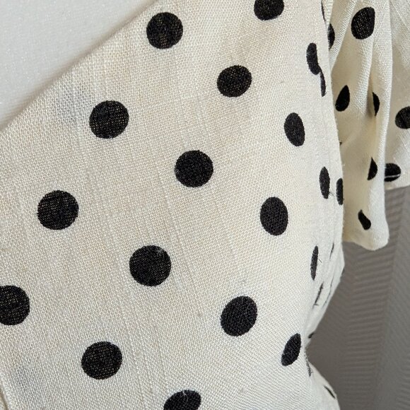 Monteau Los Angeles Polka Dot Linen Blend Top Size Large Smocked waistband - Picture 8 of 11